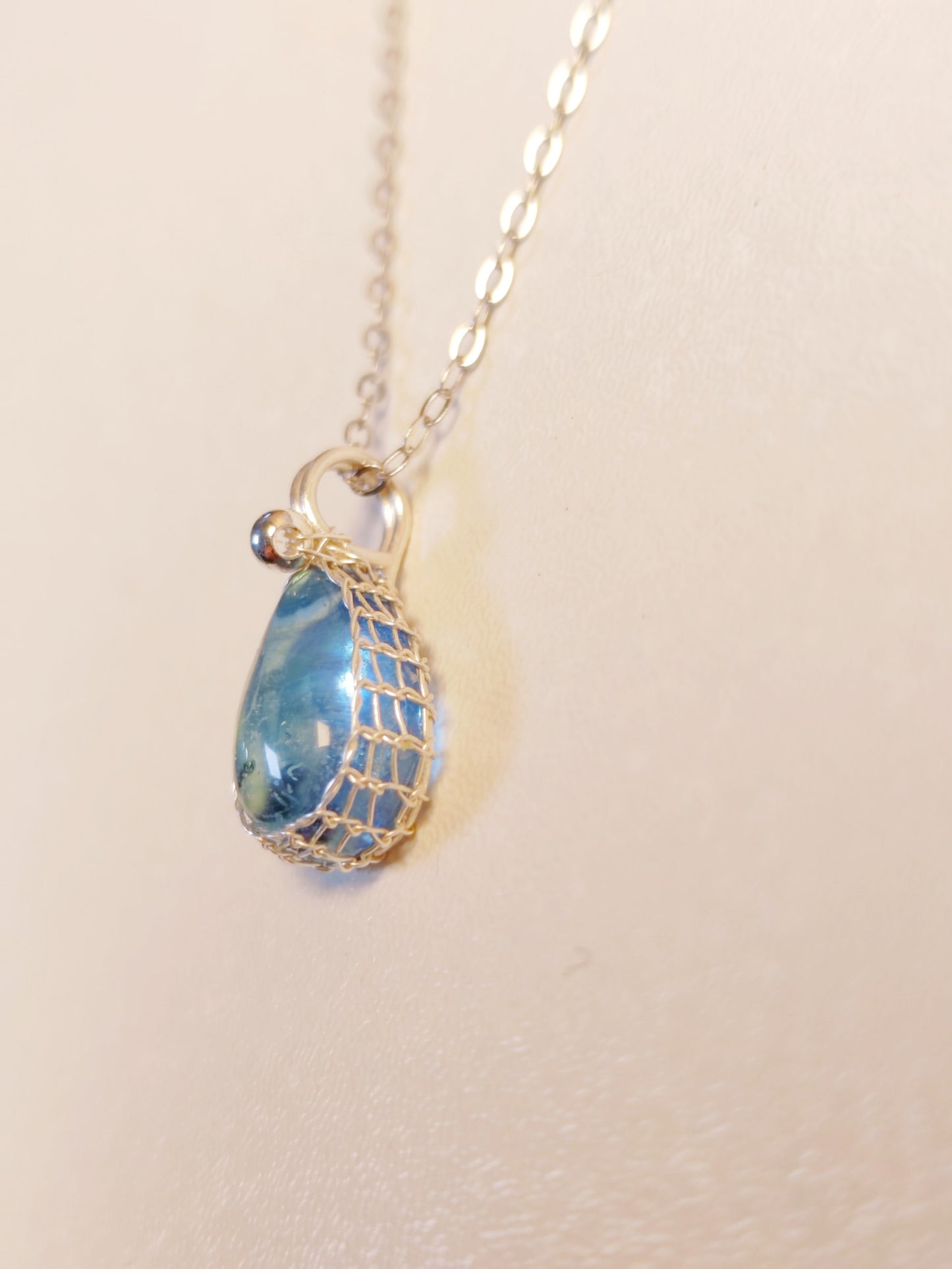 Aquamarine Teardrop Sterling Silver Necklace,Everyday Handmade Wire Wrapped Pendant Jewelry,March Birthstone Healing Crystals Gift for Her