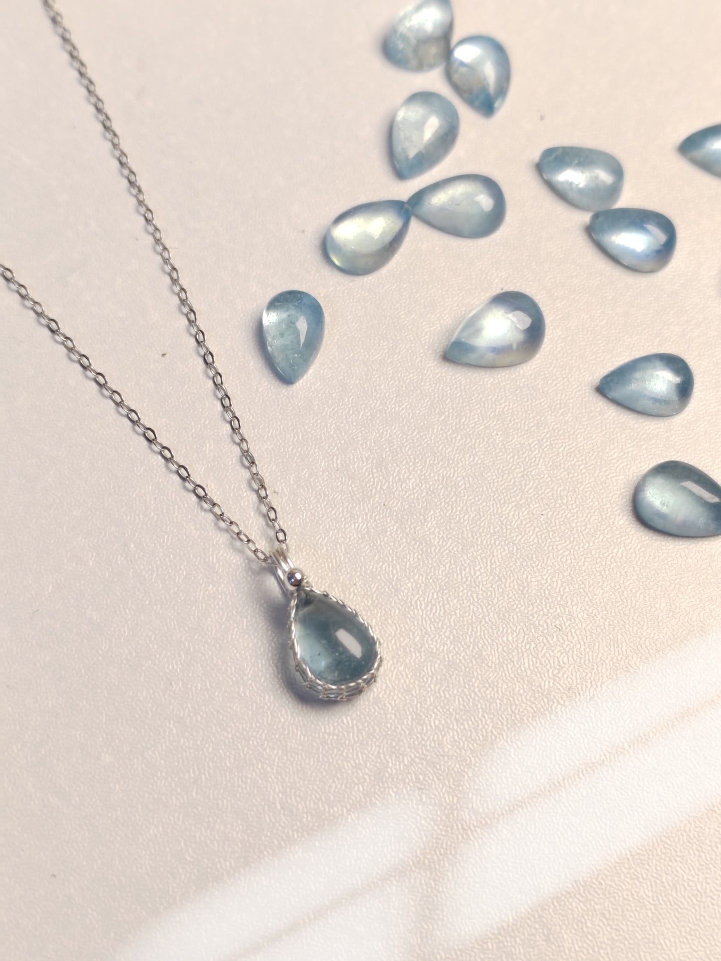 Aquamarine Teardrop Sterling Silver Necklace,Everyday Handmade Wire Wrapped Pendant Jewelry,March Birthstone Healing Crystals Gift for Her