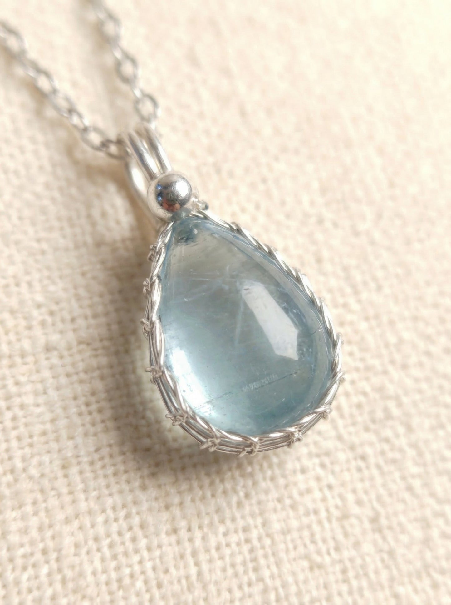 Aquamarine Teardrop Sterling Silver Necklace,Everyday Handmade Wire Wrapped Pendant Jewelry,March Birthstone Healing Crystals Gift for Her