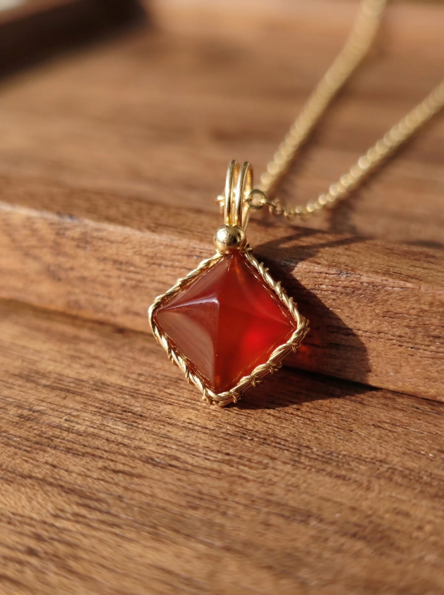 Minimalist Garnet Pendant Necklace, Gold Plated Wire Wrapped Gemstone Jewelry