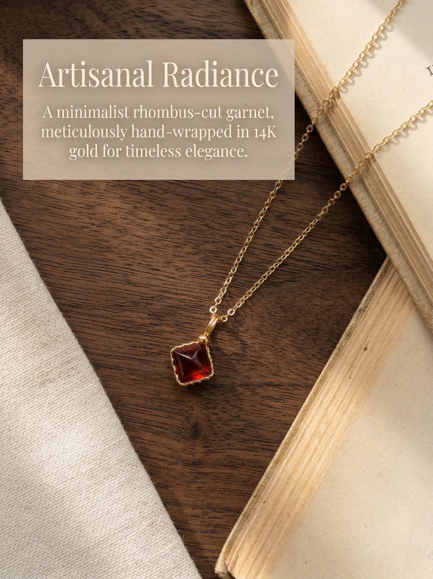 Minimalist Garnet Pendant Necklace, Gold Plated Wire Wrapped Gemstone Jewelry