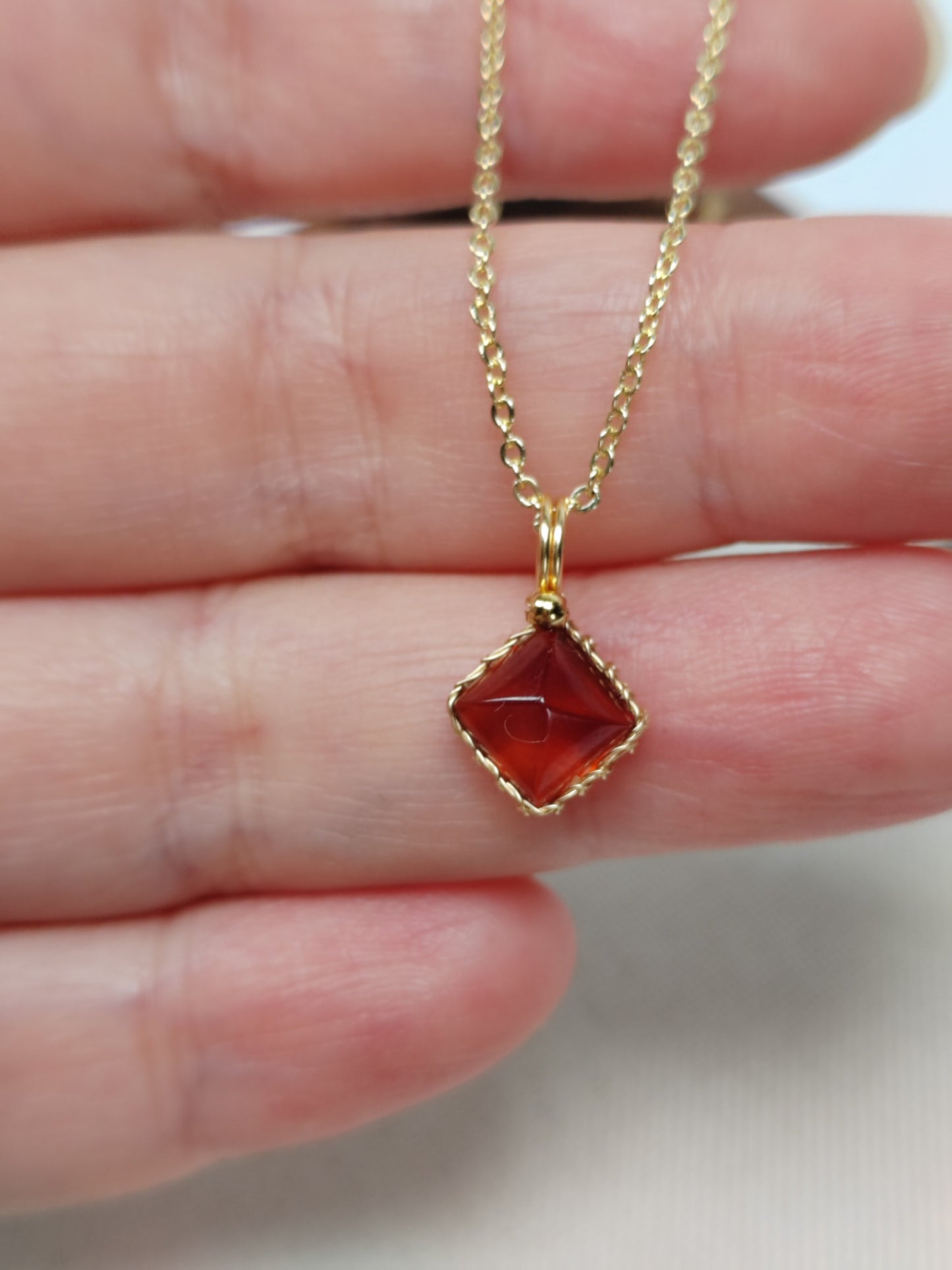 Minimalist Garnet Pendant Necklace, Gold Plated Wire Wrapped Gemstone Jewelry