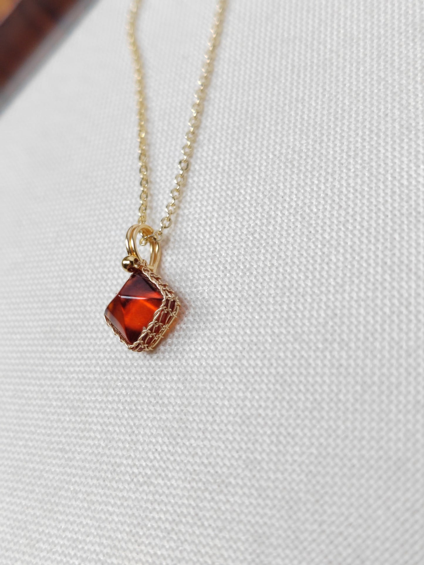 Minimalist Garnet Pendant Necklace, Gold Plated Wire Wrapped Gemstone Jewelry