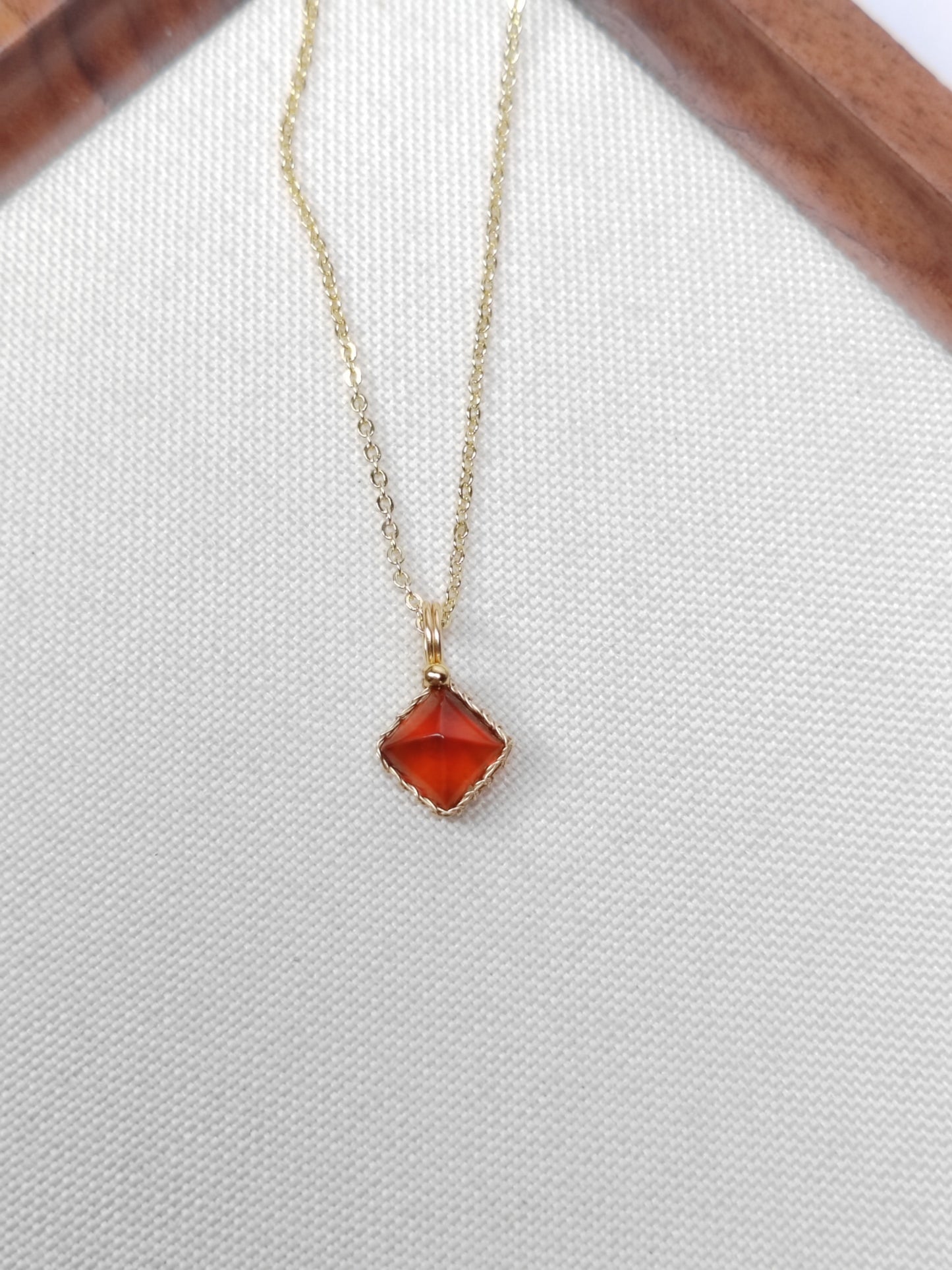 Minimalist Garnet Pendant Necklace, Gold Plated Wire Wrapped Gemstone Jewelry