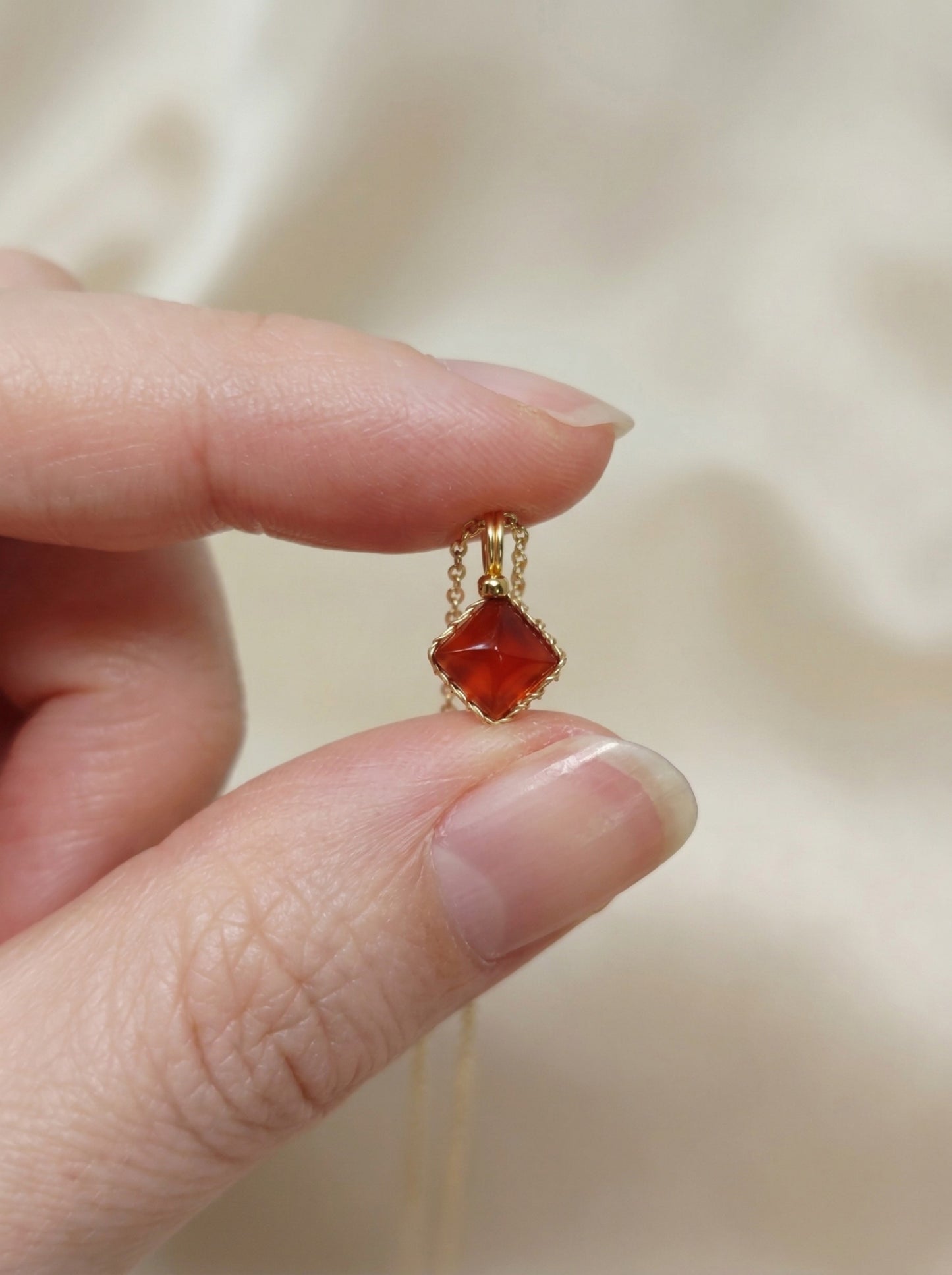 Minimalist Garnet Pendant Necklace, Gold Plated Wire Wrapped Gemstone Jewelry