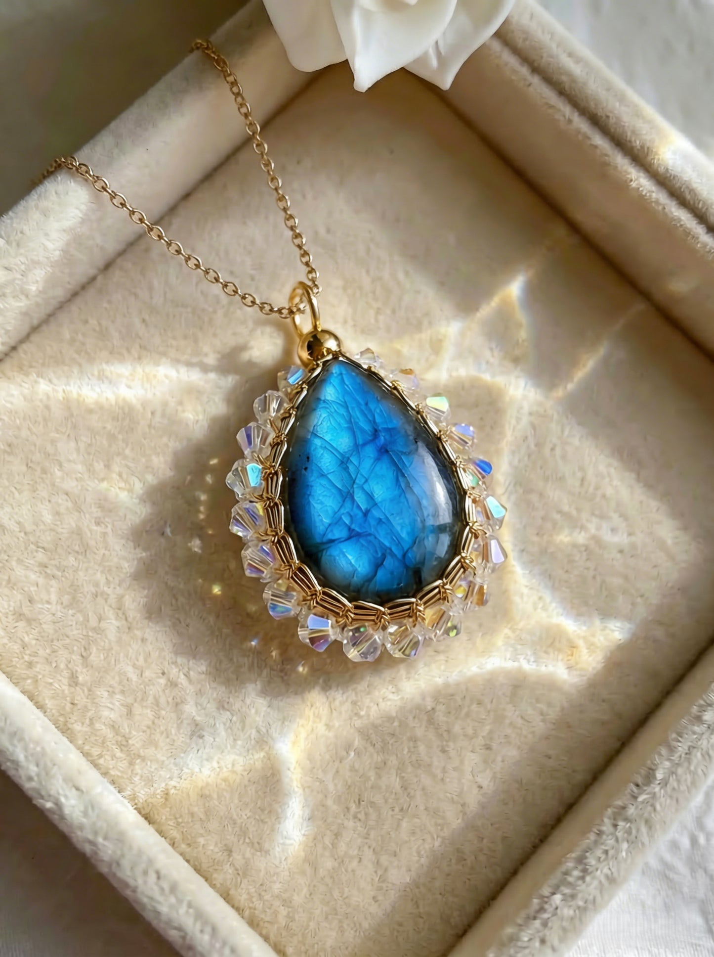 Handmade Labradorite Pendant Necklace, Wire Wrapped Boho Jewelry, August Birthstone