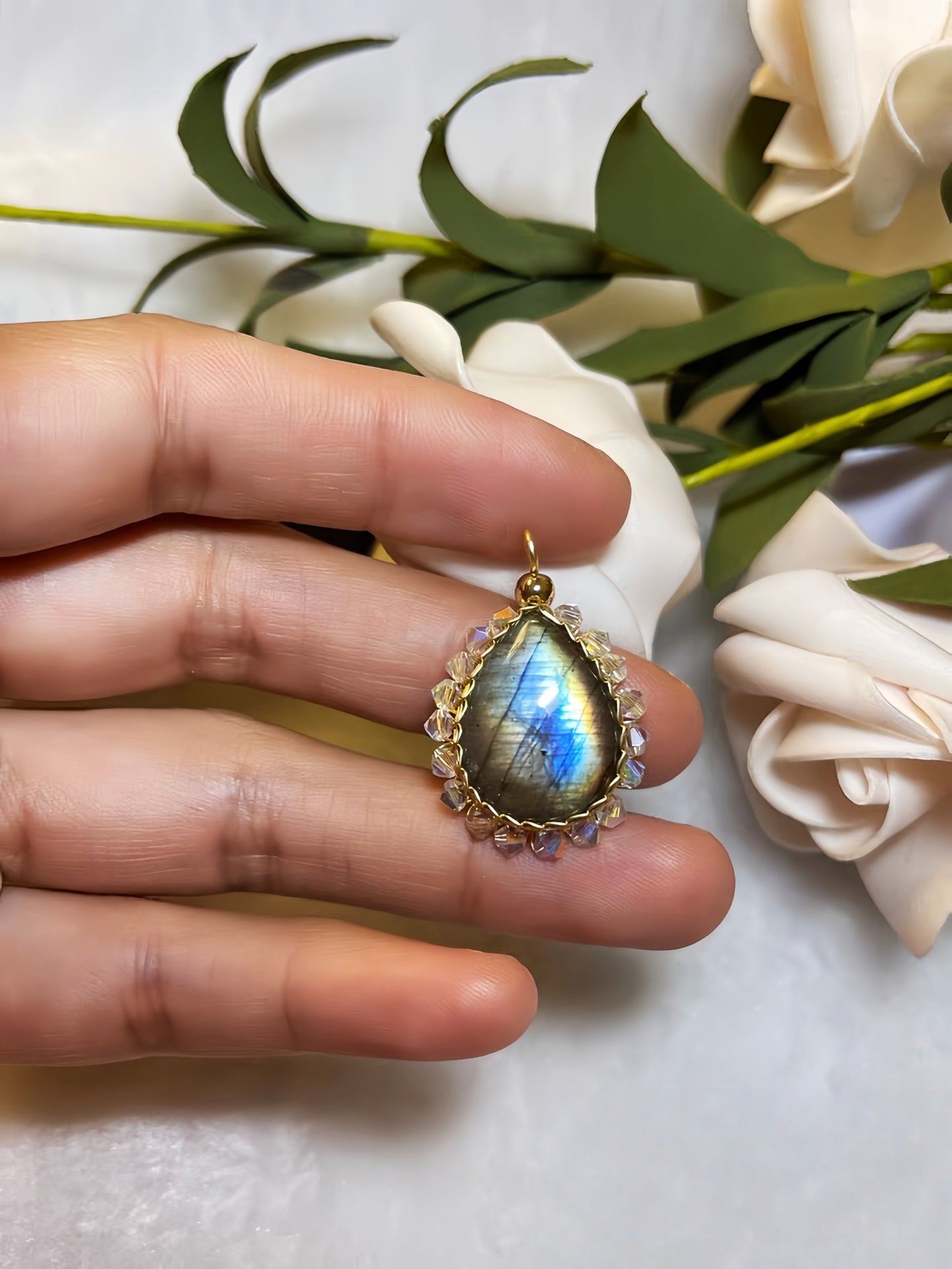 Handmade Labradorite Pendant Necklace, Wire Wrapped Boho Jewelry, August Birthstone