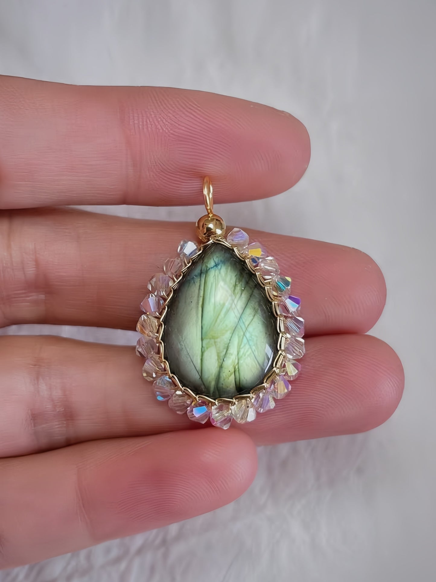 Handmade Labradorite Pendant Necklace, Wire Wrapped Boho Jewelry, August Birthstone