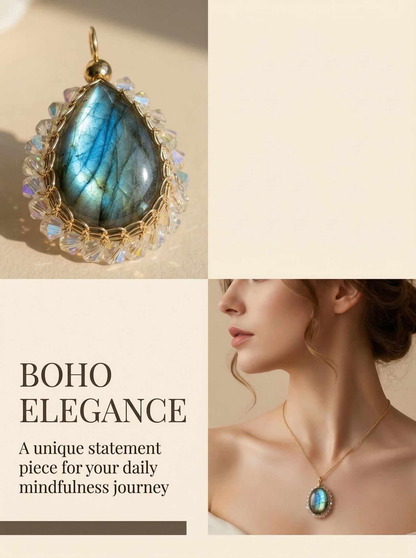 Handmade Labradorite Pendant Necklace, Wire Wrapped Boho Jewelry, August Birthstone