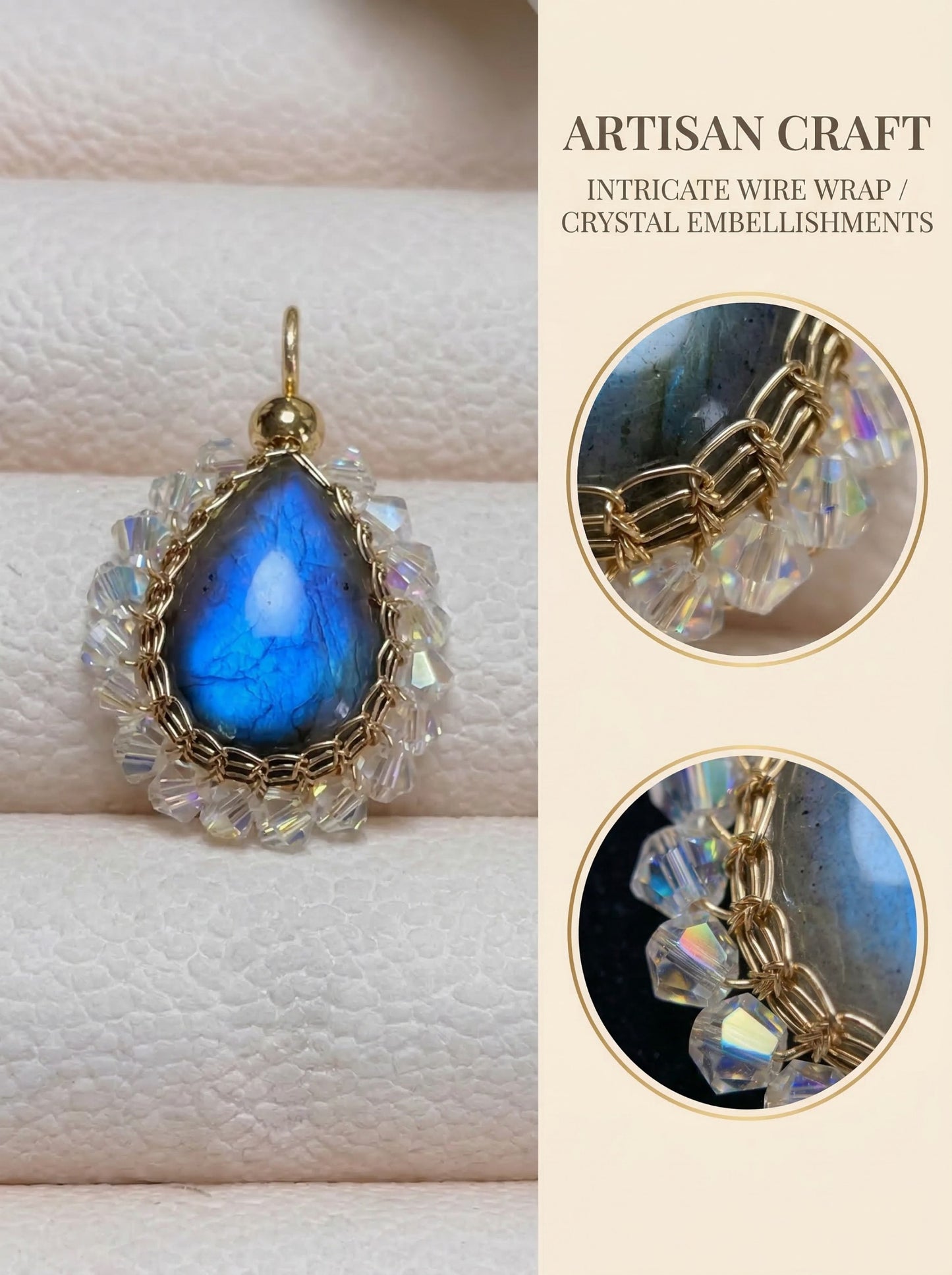 Handmade Labradorite Pendant Necklace, Wire Wrapped Boho Jewelry, August Birthstone