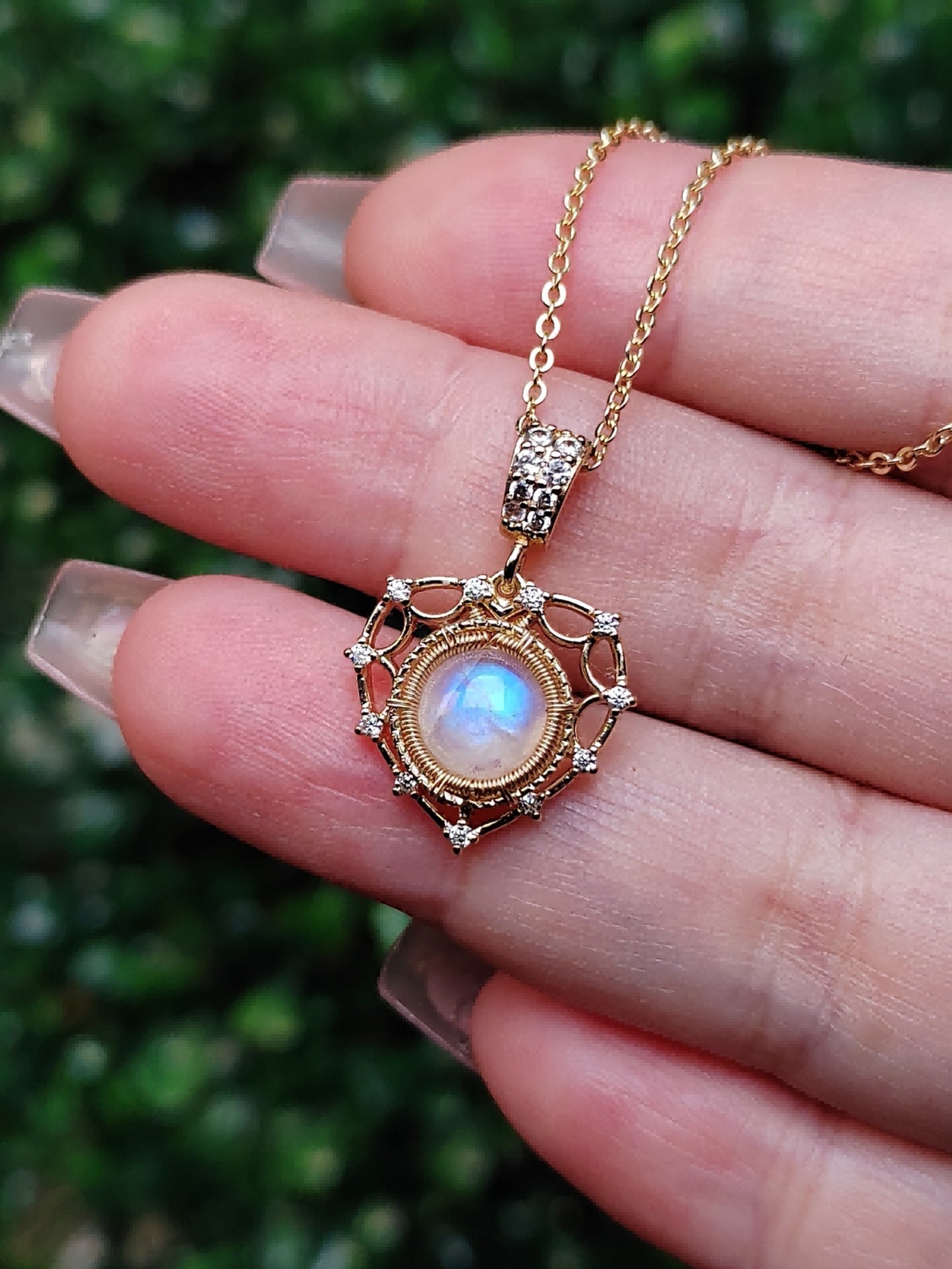 Heart Moonstone Crystal Necklace, Delicate Wire Wrapped Pendant, Handmade Women Jewelry, Healing Crystals Everyday Unique Gift for Her