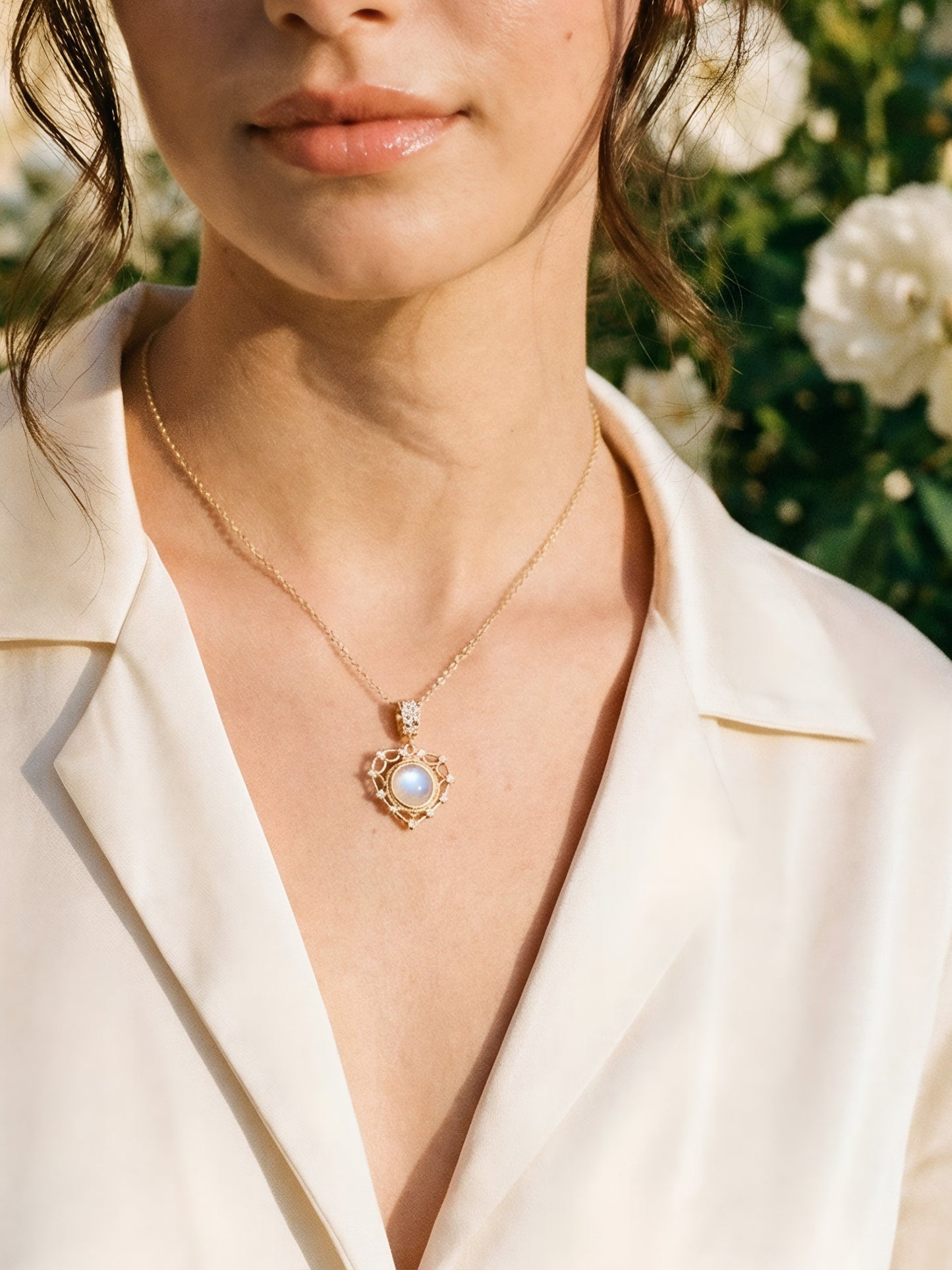 Heart Moonstone Crystal Necklace, Delicate Wire Wrapped Pendant, Handmade Women Jewelry, Healing Crystals Everyday Unique Gift for Her