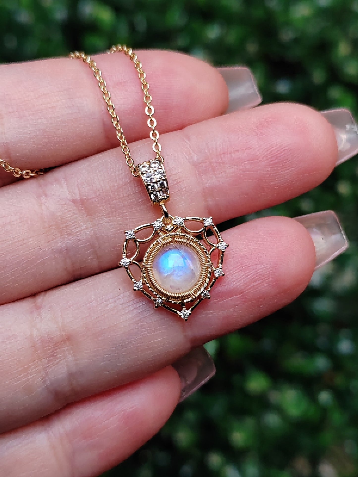 Heart Moonstone Crystal Necklace, Delicate Wire Wrapped Pendant, Handmade Women Jewelry, Healing Crystals Everyday Unique Gift for Her