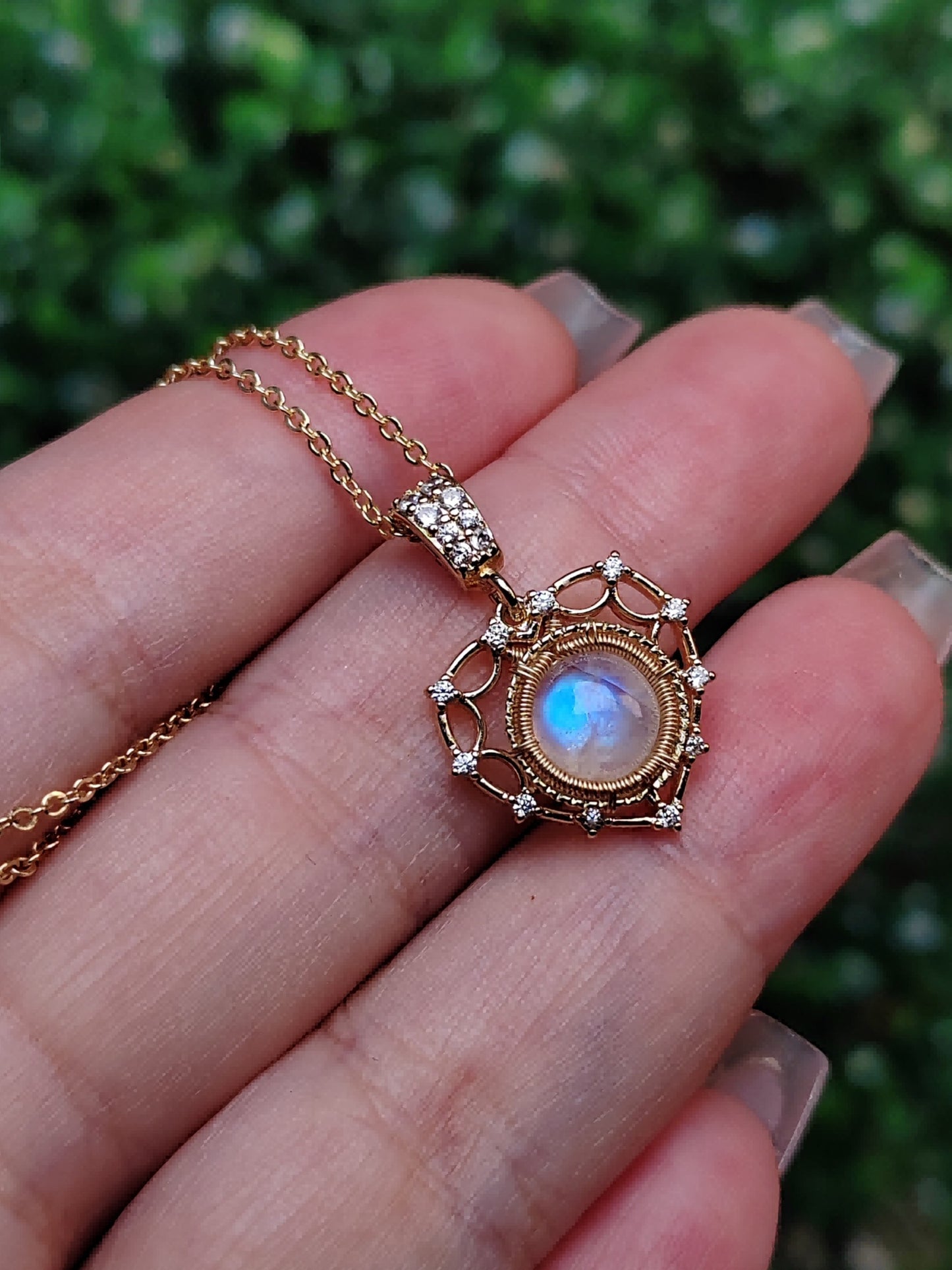 Heart Moonstone Crystal Necklace, Delicate Wire Wrapped Pendant, Handmade Women Jewelry, Healing Crystals Everyday Unique Gift for Her